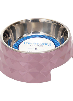 Country Living Set of 2 Diamond Twill Melamine Dog Bowls with Removable Stainless Steel Inserts – Wood Rose