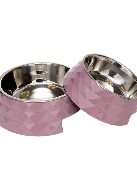 Country Living Set of 2 Diamond Twill Melamine Dog Bowls with Removable Stainless Steel Inserts – Wood Rose