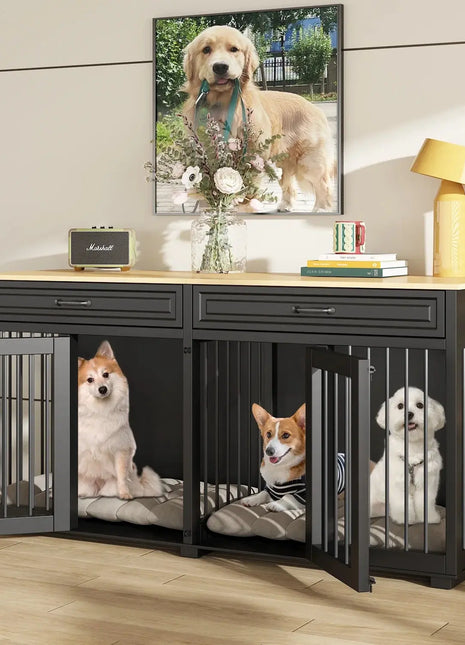 64.6" Blake Double Dog Crate Furniture For 2 Dogs