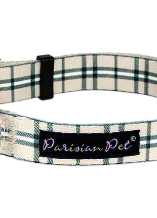 Parisian Pet 'Scottish Plaid' Collar, for Dogs & Cats, Adjustable Pet Collar, Stylish Plaid Dog Collar Khaki