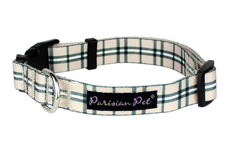 Parisian Pet 'Scottish Plaid' Collar, for Dogs & Cats, Adjustable Pet Collar, Stylish Plaid Dog Collar Khaki