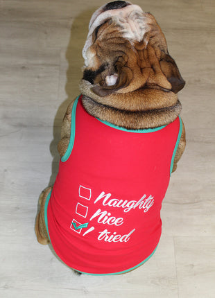Parisian Pet 'Naughty or Nice' Dog Christmas T-Shirt - Festive Pet Holiday Shirt for Dogs & Cats, Red