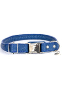Rolled Style Blue Leather Quick-Release Dog Collar