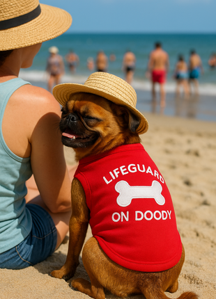 Parisian Pet 'Lifeguard on Doody' Dog & Cat T-Shirt – Funny Cotton Shirt, Stylish & Comfortable Pet Apparel – Red
