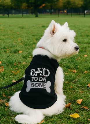 Parisian Pet 'Bad to da Bone' Dog Shirt – Trendy Slogan T-Shirt for Dogs & Cats, Black