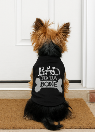 Parisian Pet 'Bad to da Bone' Dog Shirt – Trendy Slogan T-Shirt for Dogs & Cats, Black