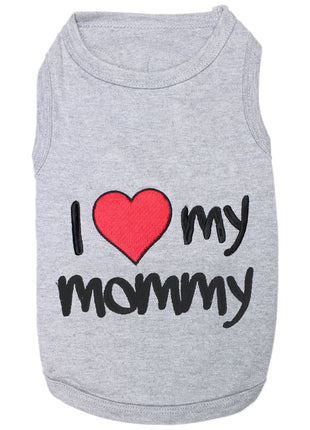 Parisian Pet 'I Love Mommy®' Embroidered Cotton T-shirt for Dogs & Cats – Gray-Valentine's Day