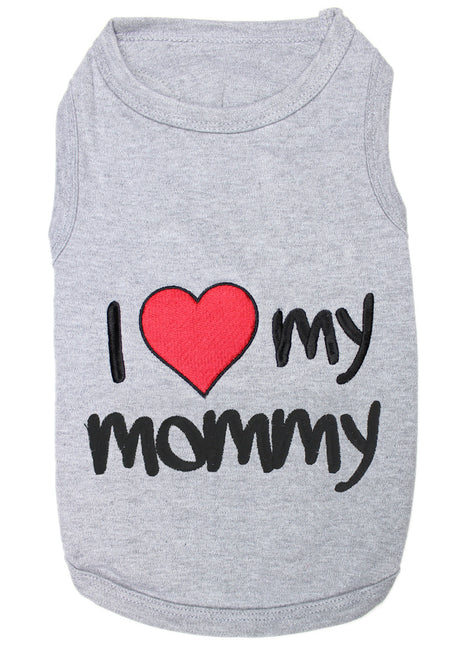 Parisian Pet 'I Love Mommy®' Embroidered Cotton T-shirt for Dogs & Cats – Gray-Valentine's Day