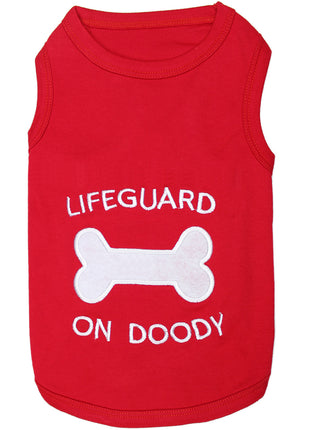 Parisian Pet 'Lifeguard on Doody' Dog & Cat T-Shirt – Funny Cotton Shirt, Stylish & Comfortable Pet Apparel – Red