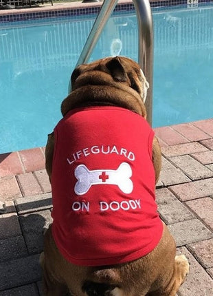 Parisian Pet 'Lifeguard on Doody' Dog & Cat T-Shirt – Funny Cotton Shirt, Stylish & Comfortable Pet Apparel – Red