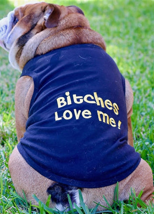 Parisian Pet 'Bitches Love Me' Funny Dog Shirt – Embroidered Cotton Pet T-Shirt for Dogs & Cats, Black-Valentine's Day
