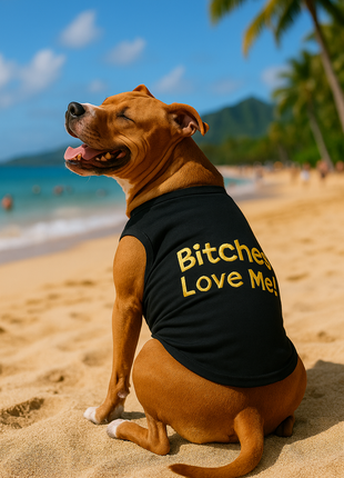 Parisian Pet 'Bitches Love Me' Funny Dog Shirt – Embroidered Cotton Pet T-Shirt for Dogs & Cats, Black-Valentine's Day