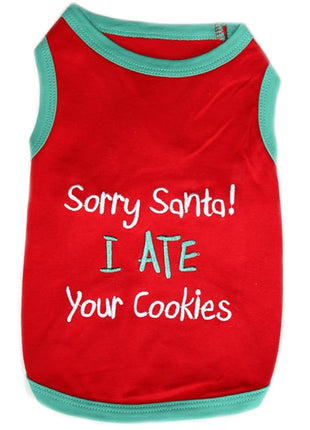 Parisian Pet 'Sorry Santa, I Ate Your Cookies' Christmas Shirt for Pets - Festive Dog & Cat Outfit, Red