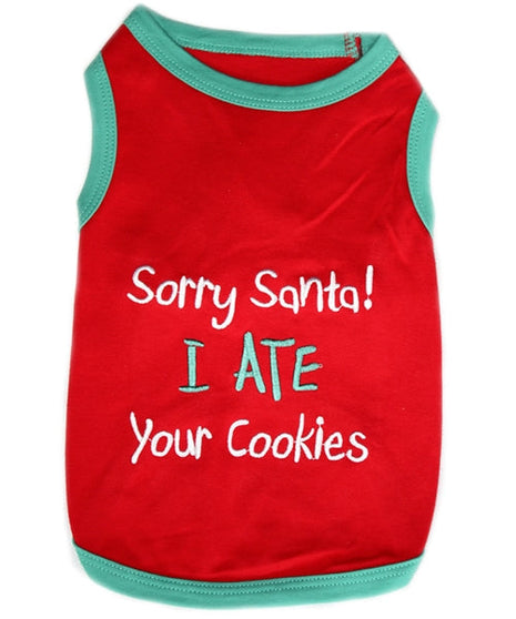 Parisian Pet 'Sorry Santa, I Ate Your Cookies' Christmas Shirt for Pets - Festive Dog & Cat Outfit, Red