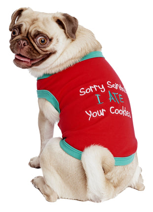 Parisian Pet 'Sorry Santa, I Ate Your Cookies' Christmas Shirt for Pets - Festive Dog & Cat Outfit, Red