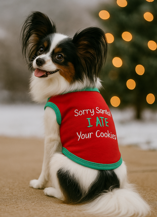 Parisian Pet 'Sorry Santa, I Ate Your Cookies' Christmas Shirt for Pets - Festive Dog & Cat Outfit, Red