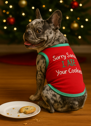 Parisian Pet 'Sorry Santa, I Ate Your Cookies' Christmas Shirt for Pets - Festive Dog & Cat Outfit, Red