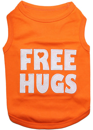 Parisian Pet 'Free Hugs' Embroidered Dog T-Shirt – Trendy Casual Outfit for Small Dogs & Cats, Orange - Valentine's Day