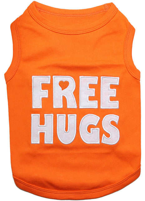 Parisian Pet 'Free Hugs' Embroidered Dog T-Shirt – Trendy Casual Outfit for Small Dogs & Cats, Orange - Valentine's Day