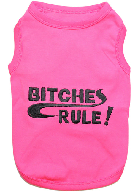 Parisian Pet 'Bitches Rule' Dog & Cat T-Shirt – Funny Embroidered Cotton Apparel, Comfortable & Stylish – Pink