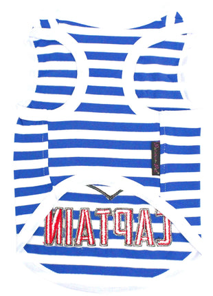 Parisian Pet 'Captain' Fun Sailor Dog Outfit – Soft and Breathable Nautical Pet Wear for Small Dogs & Cats, Blue & White Stripes