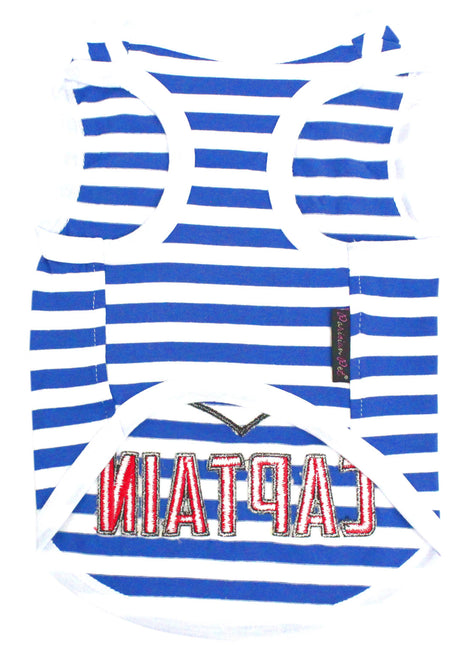 Parisian Pet 'Captain' Fun Sailor Dog Outfit – Soft and Breathable Nautical Pet Wear for Small Dogs & Cats, Blue & White Stripes