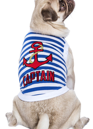 Parisian Pet 'Captain' Fun Sailor Dog Outfit – Soft and Breathable Nautical Pet Wear for Small Dogs & Cats, Blue & White Stripes