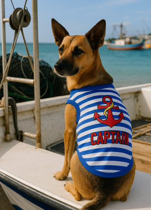 Parisian Pet 'Captain' Fun Sailor Dog Outfit – Soft and Breathable Nautical Pet Wear for Small Dogs & Cats, Blue & White Stripes