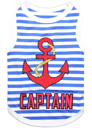 Parisian Pet 'Captain' Fun Sailor Dog Outfit – Soft and Breathable Nautical Pet Wear for Small Dogs & Cats, Blue & White Stripes