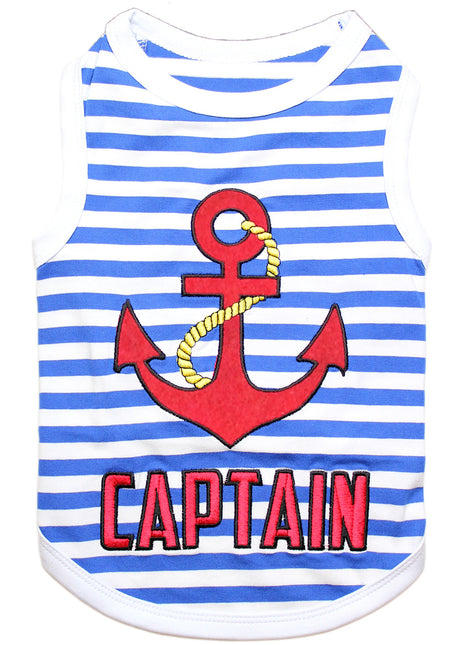Parisian Pet 'Captain' Fun Sailor Dog Outfit – Soft and Breathable Nautical Pet Wear for Small Dogs & Cats, Blue & White Stripes