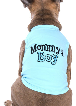 Parisian Pet 'Mommy's Boy' Cotton Dog Apparel – Comfortable T-Shirt for Small Dogs and Cats, Light Blue-Valentine's Day