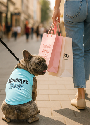 Parisian Pet 'Mommy's Boy' Cotton Dog Apparel – Comfortable T-Shirt for Small Dogs and Cats, Light Blue-Valentine's Day