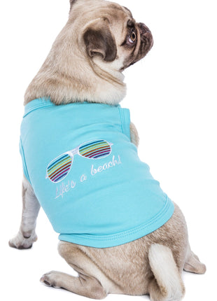 Parisian Pet 'Life's a Beach' Summer Dog T-Shirt – Comfortable Beach-Themed Pet Clothing for Dogs & Cats, Light Blue