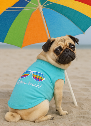 Parisian Pet 'Life's a Beach' Summer Dog T-Shirt – Comfortable Beach-Themed Pet Clothing for Dogs & Cats, Light Blue