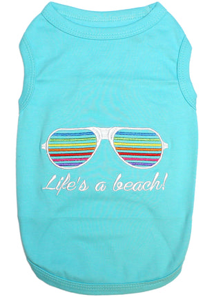 Parisian Pet 'Life's a Beach' Summer Dog T-Shirt – Comfortable Beach-Themed Pet Clothing for Dogs & Cats, Light Blue