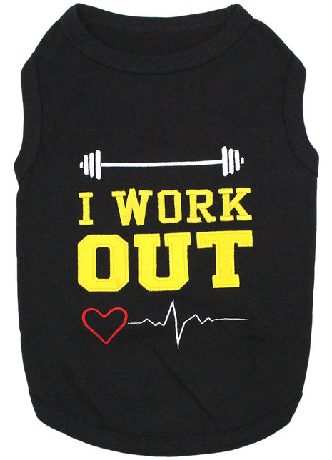 Parisian Pet 'I Work Out' Trendy Dog Apparel – Playful Slogan Dog Shirt for Dogs & Cats, Black
