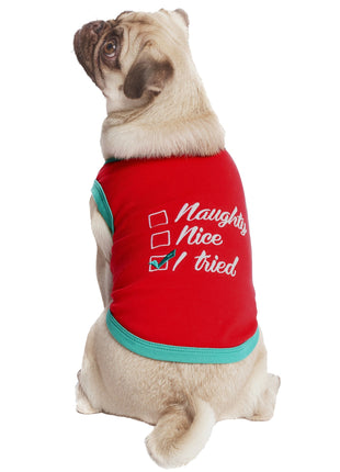 Parisian Pet 'Naughty or Nice' Dog Christmas T-Shirt - Festive Pet Holiday Shirt for Dogs & Cats, Red
