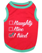 Parisian Pet 'Naughty or Nice' Dog Christmas T-Shirt - Festive Pet Holiday Shirt for Dogs & Cats, Red