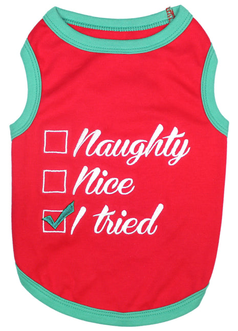 Parisian Pet 'Naughty or Nice' Dog Christmas T-Shirt - Festive Pet Holiday Shirt for Dogs & Cats, Red