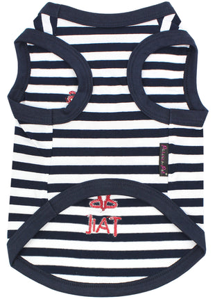 Parisian Pet 'Lobster Chasing Tail' Dog Shirt – Nautical Cotton Pet T-Shirt for Dogs & Cats, Blue & White Stripes