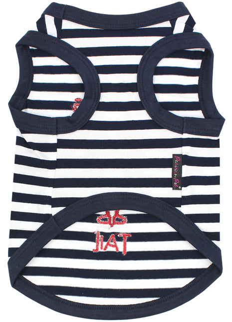 Parisian Pet 'Lobster Chasing Tail' Dog Shirt – Nautical Cotton Pet T-Shirt for Dogs & Cats, Blue & White Stripes