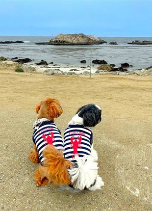 Parisian Pet 'Lobster Chasing Tail' Dog Shirt – Nautical Cotton Pet T-Shirt for Dogs & Cats, Blue & White Stripes