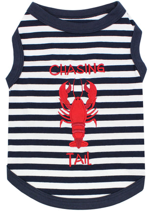 Parisian Pet 'Lobster Chasing Tail' Dog Shirt – Nautical Cotton Pet T-Shirt for Dogs & Cats, Blue & White Stripes