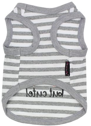 Parisian Pet 'Crabby But Cute Tee' Embroidered Dog Shirt - Trendy Pet Apparel for Dogs & Cats, Gray and White Stripes