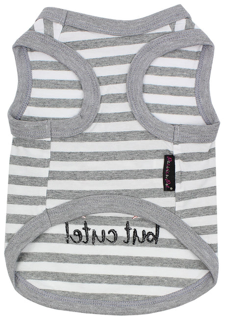 Parisian Pet 'Crabby But Cute Tee' Embroidered Dog Shirt - Trendy Pet Apparel for Dogs & Cats, Gray and White Stripes