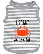 Parisian Pet 'Crabby But Cute Tee' Embroidered Dog Shirt - Trendy Pet Apparel for Dogs & Cats, Gray and White Stripes