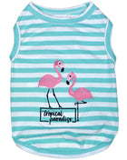 Parisian Pet 'Flamingos'  Dog Shirt – Lightweight & Breathable Summer Outfit for Small Dogs & Cats, Light Blue and White Stripes