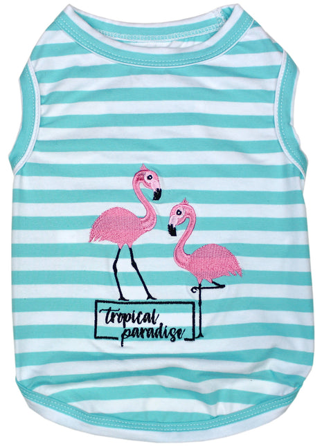 Parisian Pet 'Flamingos'  Dog Shirt – Lightweight & Breathable Summer Outfit for Small Dogs & Cats, Light Blue and White Stripes