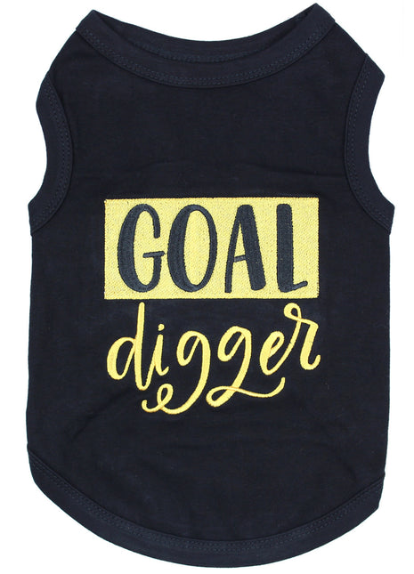 Parisian Pet 'Goal Digger' Motivational Dog Shirt – Trendy Black Embroidered Pet Apparel for Dogs & Cats