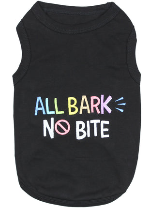 Parisian Pet 'All Bark No Bite' Embroidered Dog T-Shirt – Funny Slogan Pet Apparel for Dogs & Cats, Black
